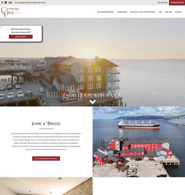 screenshot representing the Cannery Pier Hotel & Spa website in wide view