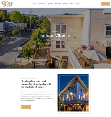 screenshot representing the Fairhaven Village Inn website in wide view