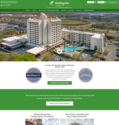 screenshot representing the Holiday Inn Orlando website in wide view