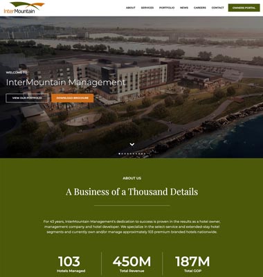 screenshot representing the InterMountain Hotels website in wide view