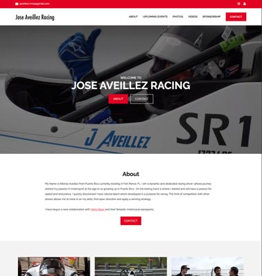 screenshot representing the Jose Aveillez Racing website in wide view