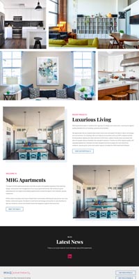 screenshot representing the MHG Apartments website in narrow view