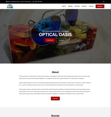 screenshot representing the Optical Oasis website in wide view