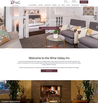 screenshot representing the Wine Valley Inn website in wide view