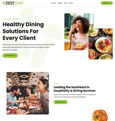 screenshot representing the Zest Culinary Services website in wide view